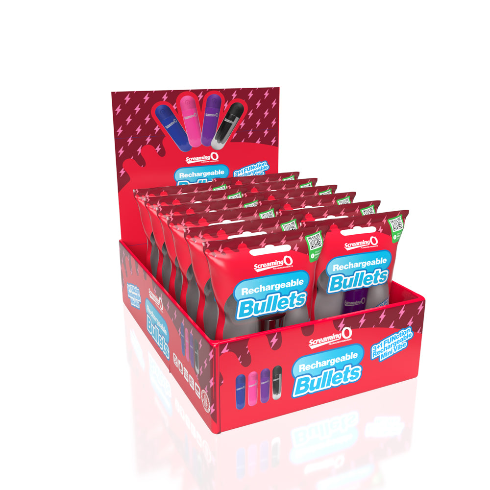 Screaming O Rechargeable Bullets In Pop Box Assorted 12 Ct Display | 20817483017401 | Discreet Personal Wellness