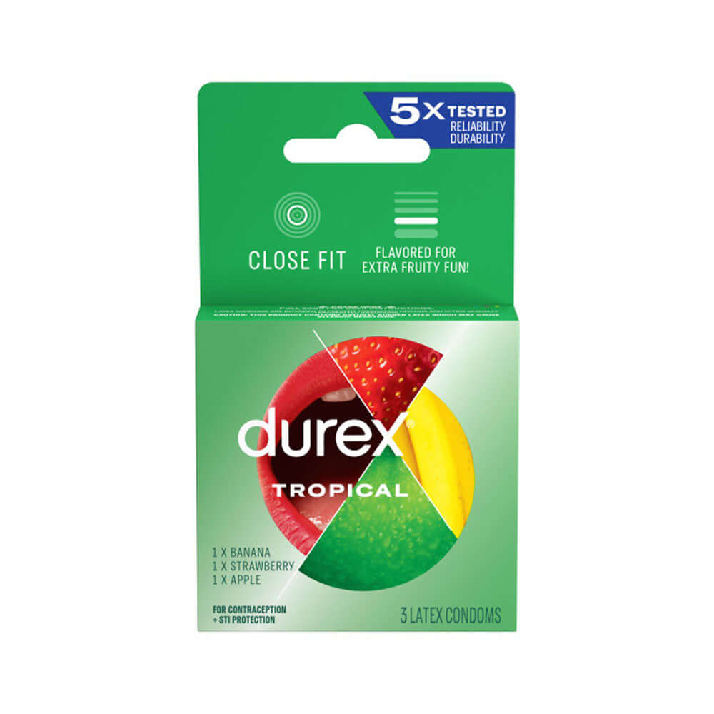 Durex Condoms Tropical Flavors 3Pk | 302340090001 | Discreet Personal Wellness