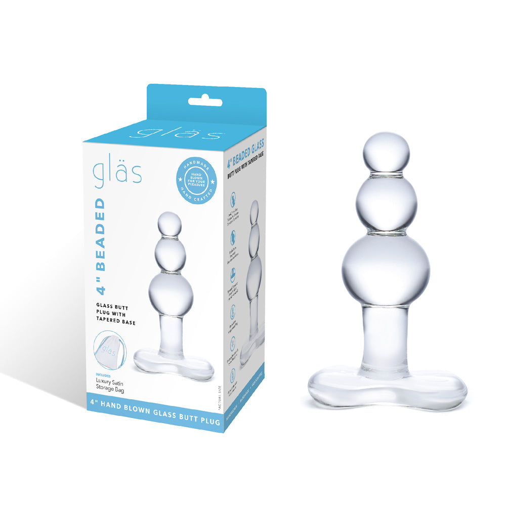 4" Beaded Glass Butt Plug With Tapered Base | 4890808219263 | Discreet Personal Wellness