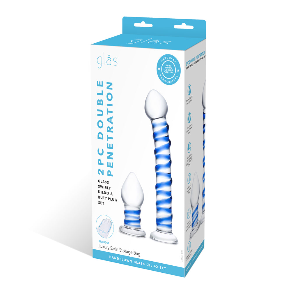 2Pc Double Penetration Glass Swirly Dildo & Buttplug Set | 4890808238660 | Discreet Personal Wellness
