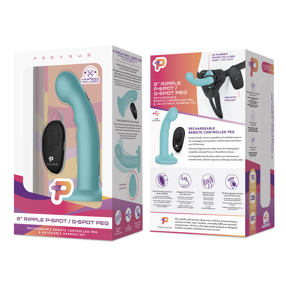 6" Remote Control Ripple P-Spot G-Spot Silicone Peg With Harness Included | 4890808255636 | Discreet Personal Wellness