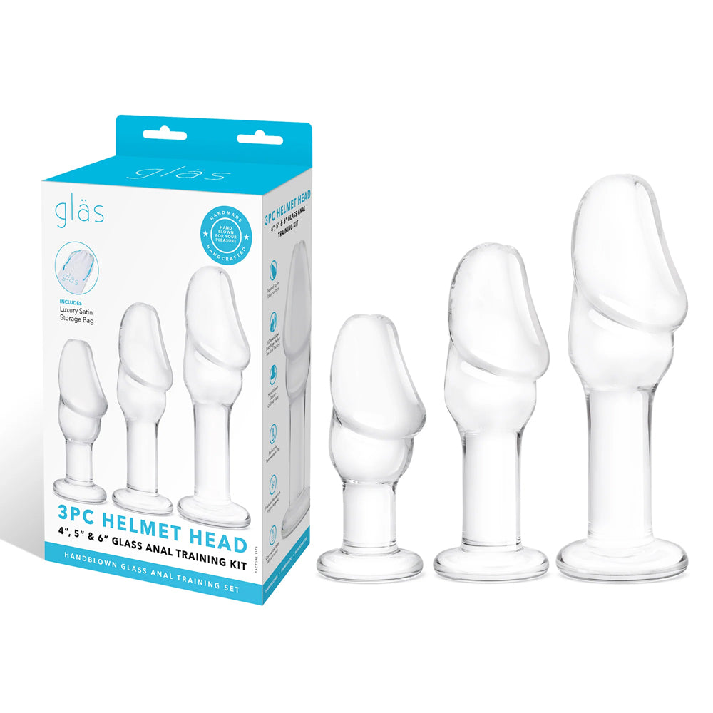 Glas 3pc Helmet Head 4" 5" & 6" Glass Anal Training Kit | 4890808283066 | Discreet Personal Wellness