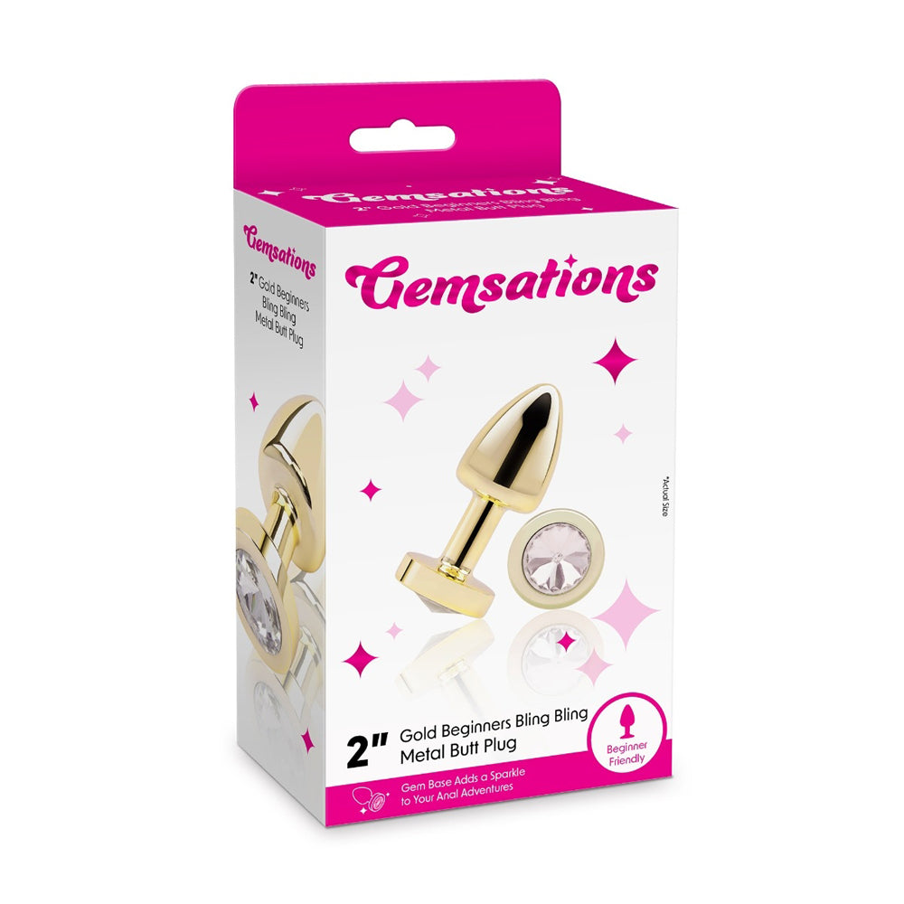 Gemsations 2" Beginners Bling Bling Metal Butt Plug Gold | 4890808285398 | Discreet Personal Wellness