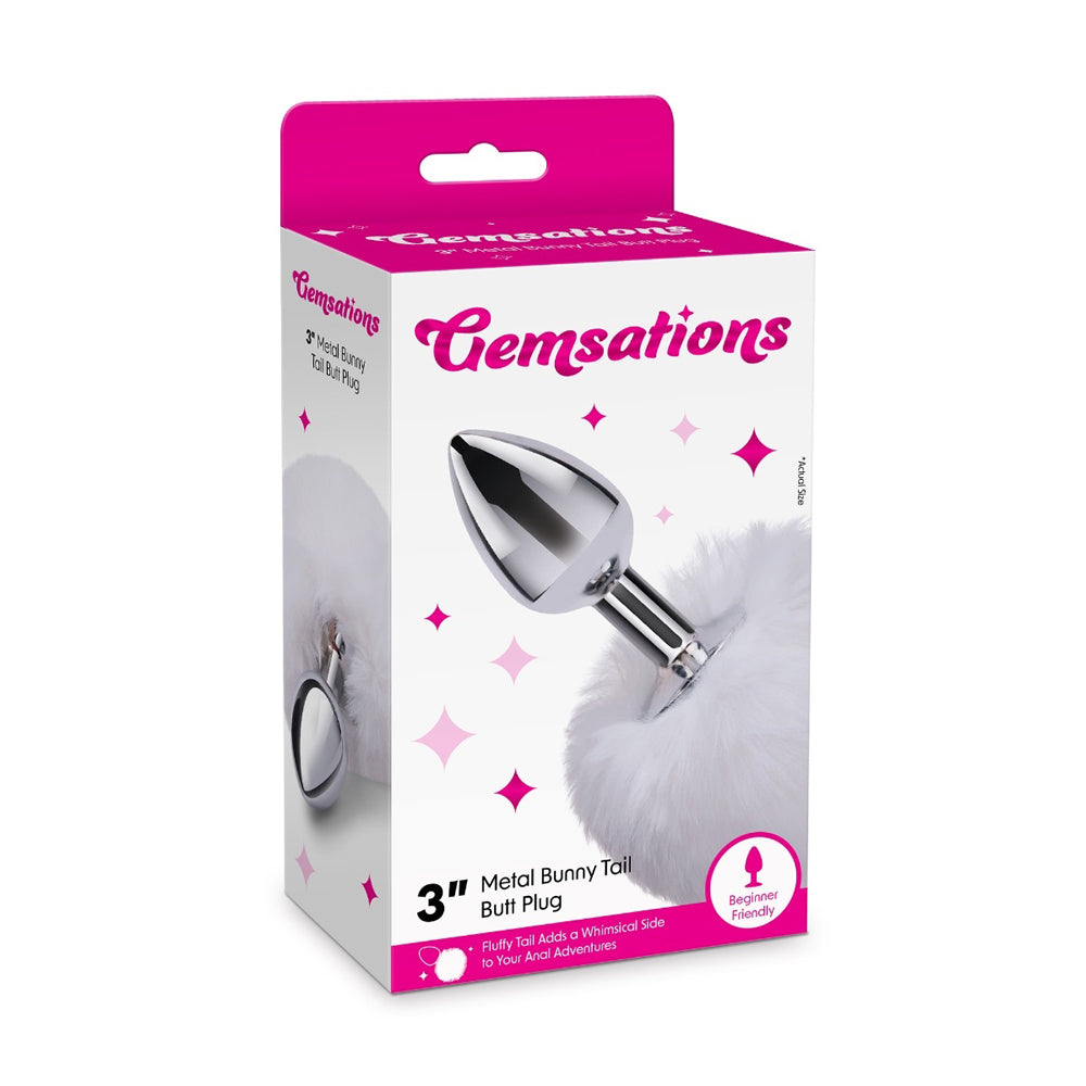 Gemsations 2.95" Metal Bunny Tail Butt Plug Siliver | 4890808285466 | Discreet Personal Wellness