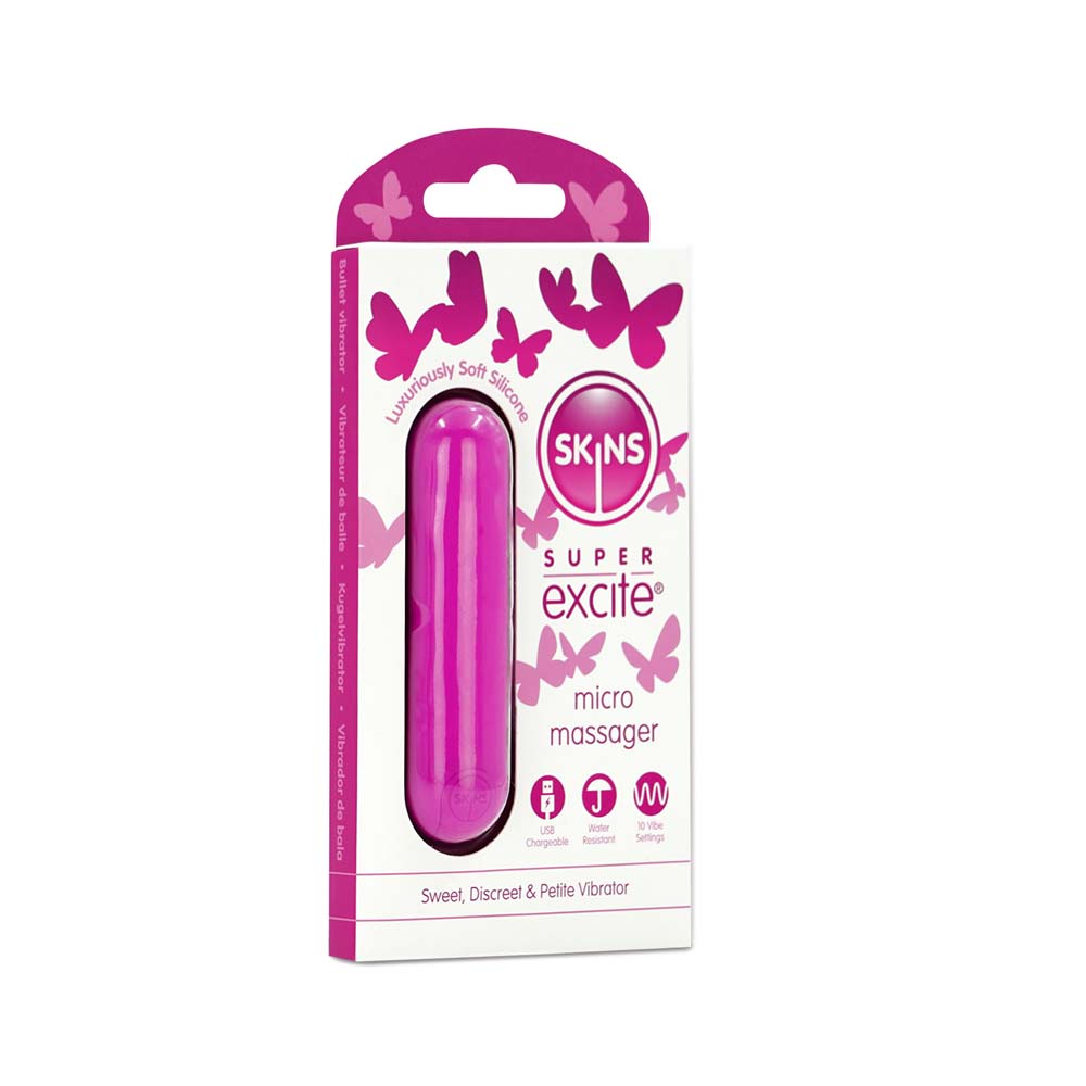 Skins Super Excite Rechargeable Pink Bullet 10 Functions | 5037353010696 | Discreet Personal Wellness