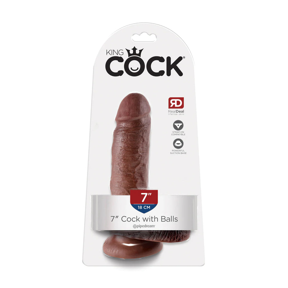King Penis 7" Penis with Balls Brown | 603912350227 | Discreet Personal Wellness