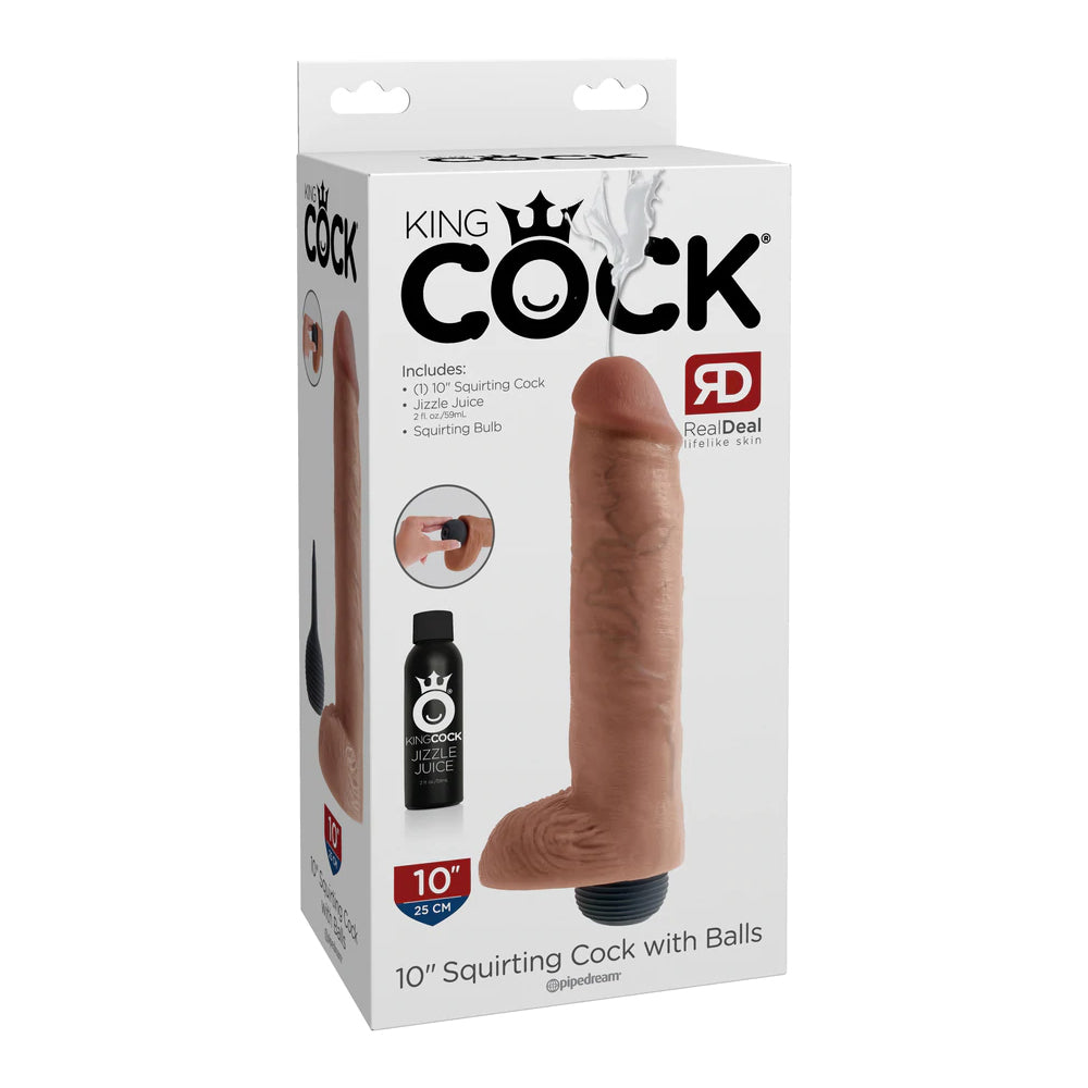King Penis 10" Squirting Penis w/ Balls Flesh | 603912355574 | Discreet Personal Wellness