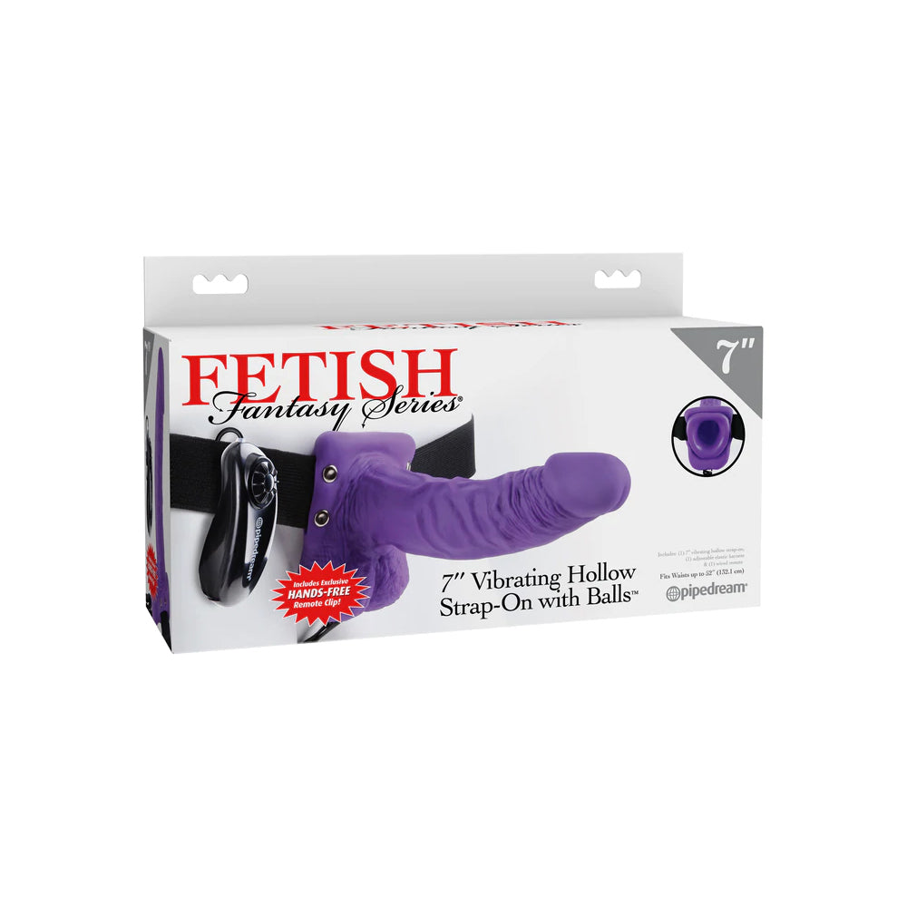 Fetish Fantasy Series 7" Vibrating Hollow Strap-On with Balls Purple | 603912362794 | Discreet Personal Wellness