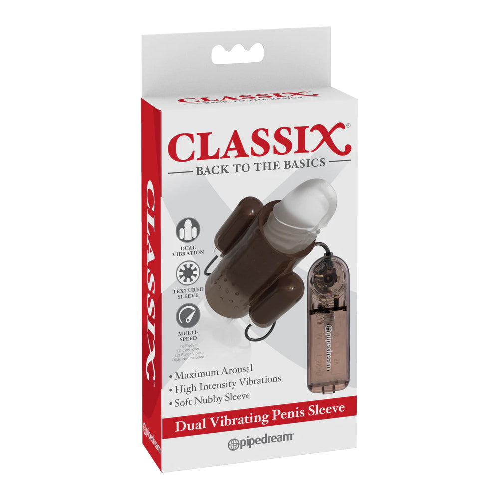 Classix Dual Vibrating Penis Sleeve Smoke | 603912757811 | Discreet Personal Wellness