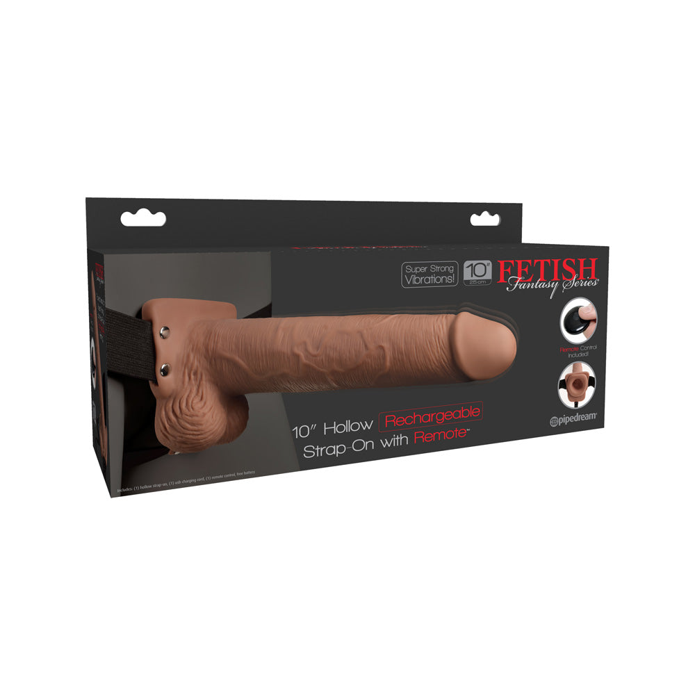 Fetish Fantasy 10" Hollow Rechargeable Strap-On With Remote Tan | 603912759259 | Discreet Personal Wellness