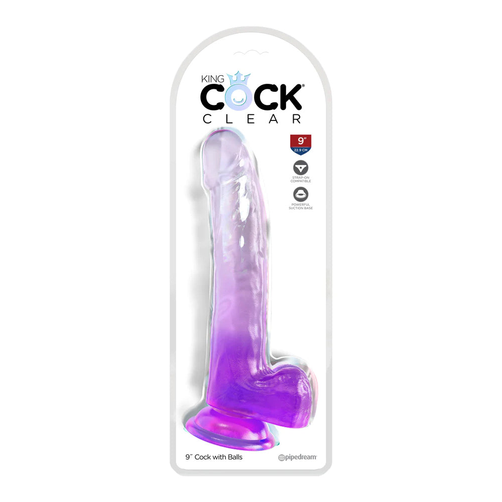 King Penis Clear 9" With Balls Purple | 603912775068 | Discreet Personal Wellness