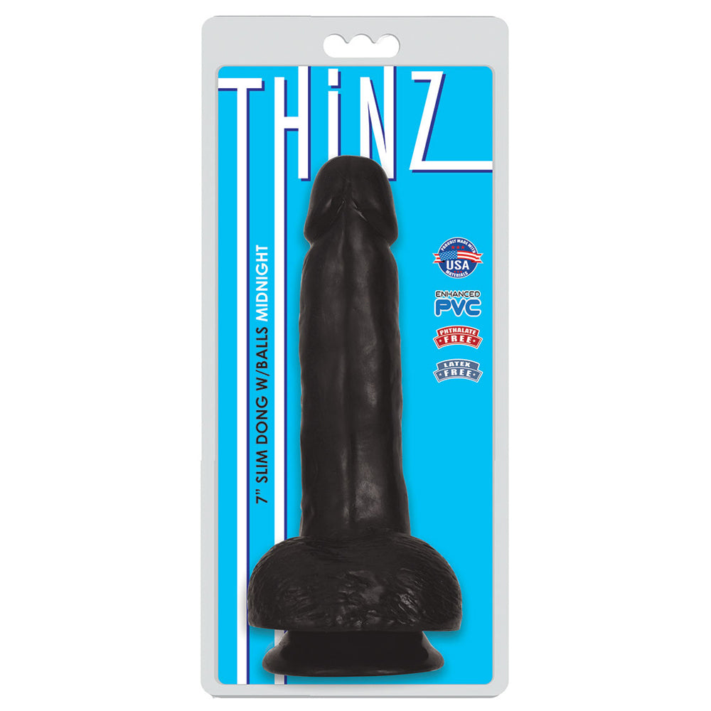 Thinz 7" Slim Penis W/Balls Midnight | 643380985354 | Discreet Personal Wellness