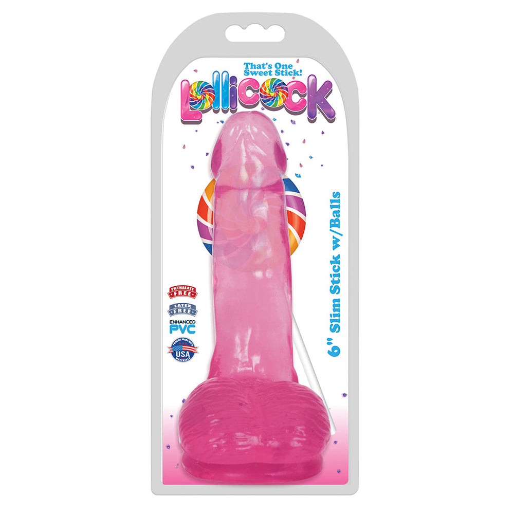 LolliPenis 6" Slim Stick W/Balls Cherry Ice | 643380985712 | Discreet Personal Wellness