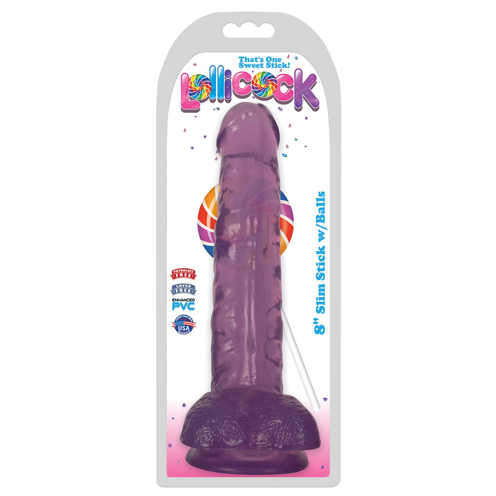 LolliPenis 8" Slim Stick W/Balls Grape Ice | 643380985798 | Discreet Personal Wellness