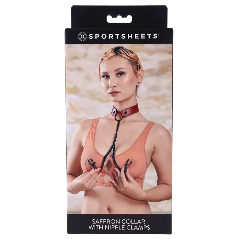 Saffron Collar With Nipple Clamps | 646709480417 | Discreet Personal Wellness