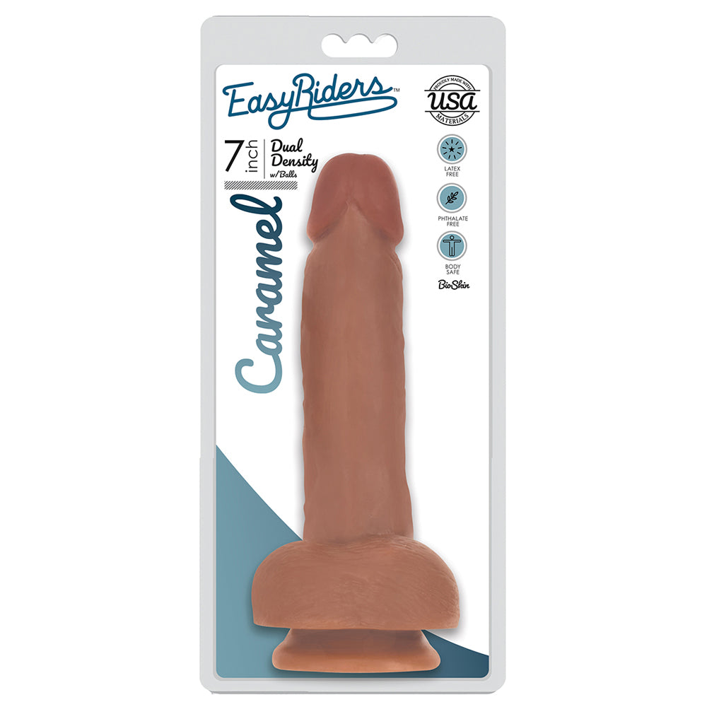 Easy Riders 7" Slim Bioskin Penis With Balls Carmel | 653078939743 | Discreet Personal Wellness
