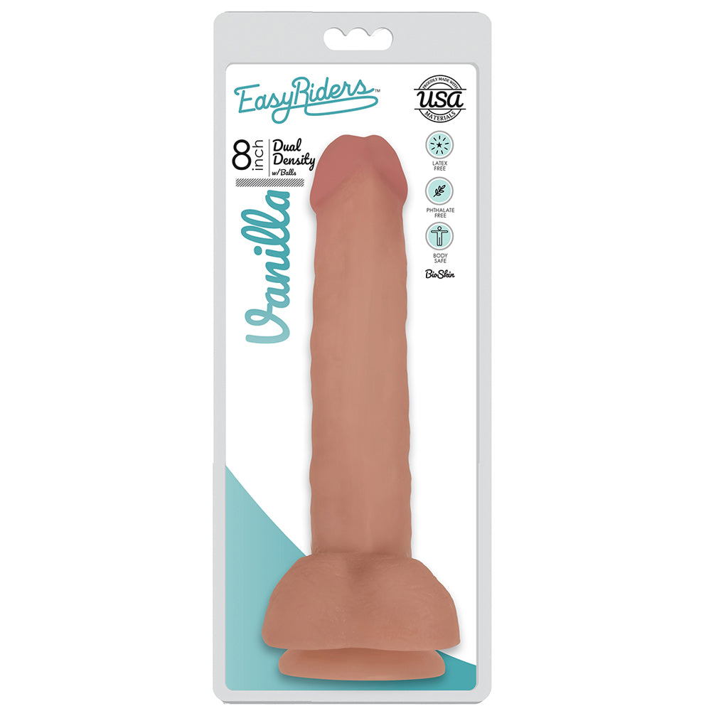 Easy Riders 8" Slim Bioskin Penis With Balls Vanilla | 653078939750 | Discreet Personal Wellness