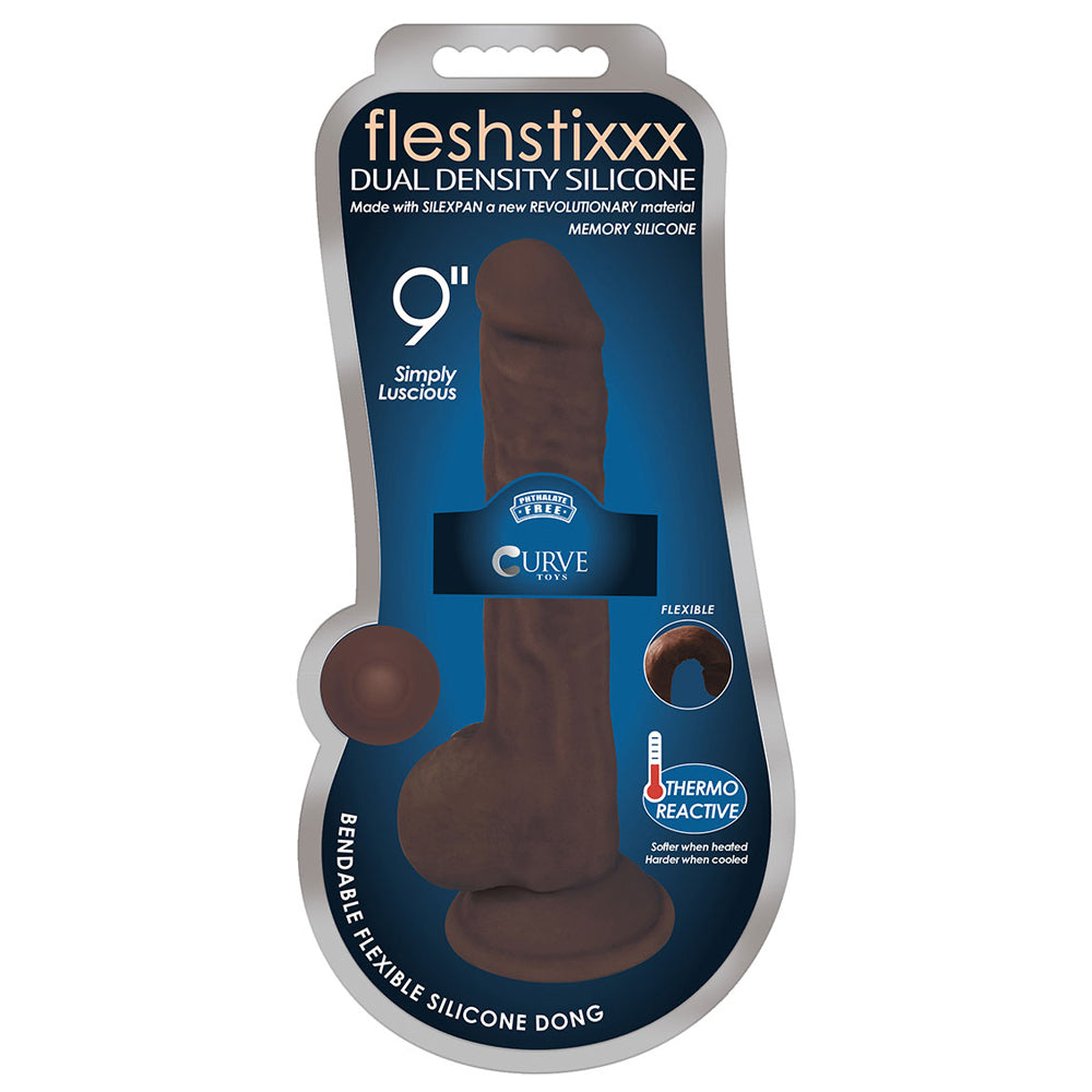 Fleshstixxx 9" Silicone Dildo With Balls Chocolate | 653078940619 | Discreet Personal Wellness