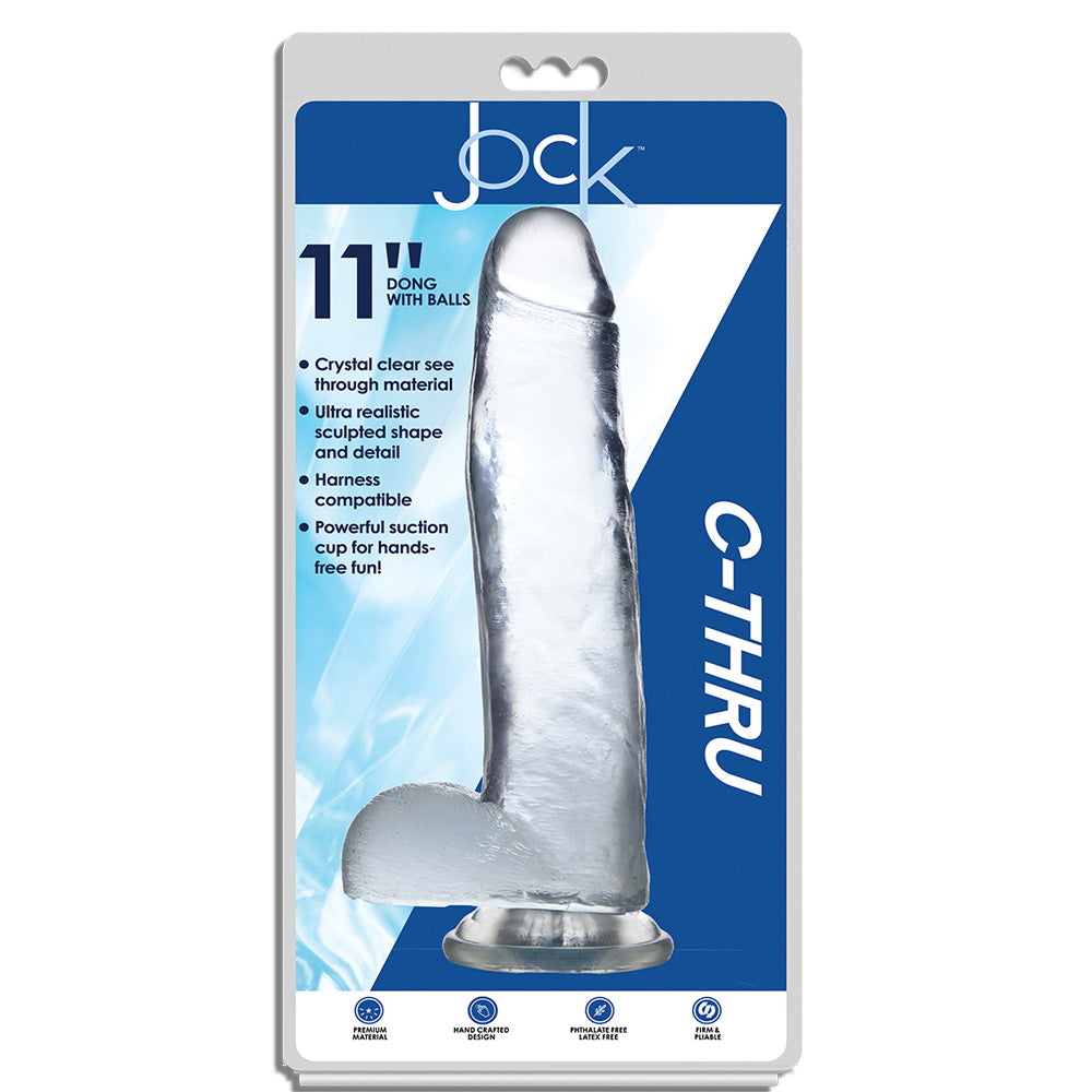 Jock C-Thru 11" Clear Tpe Dildo With Balls | 653078941708 | Discreet Personal Wellness