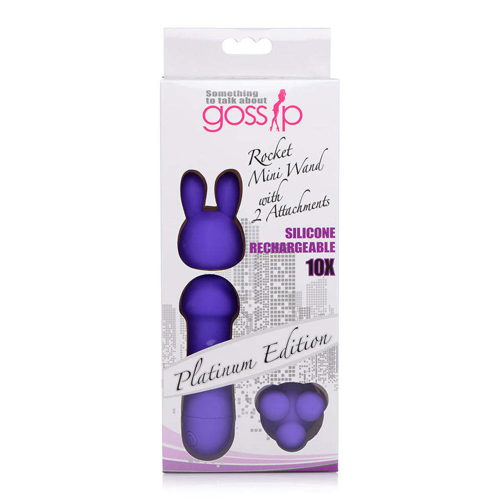 Gossip Mini Wand W/Two Attachments Violet | 653078941982 | Discreet Personal Wellness
