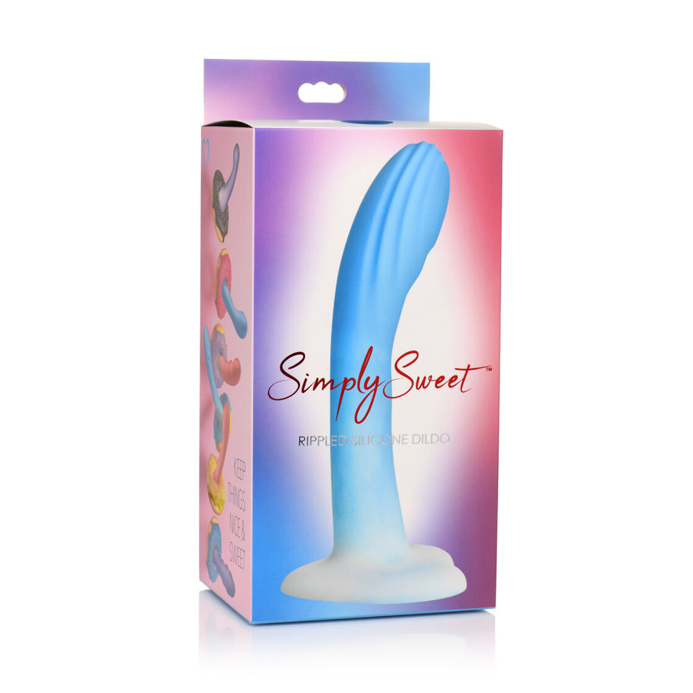 Simply Sweet Ribbed Silicone Dildo Blue/White | 653078943429 | Discreet Personal Wellness