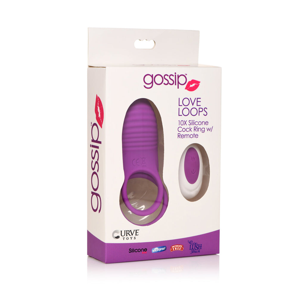 Gossip Love Loops 10X Silicone Penis Ring W/ Remote Violet | 653078943610 | Discreet Personal Wellness