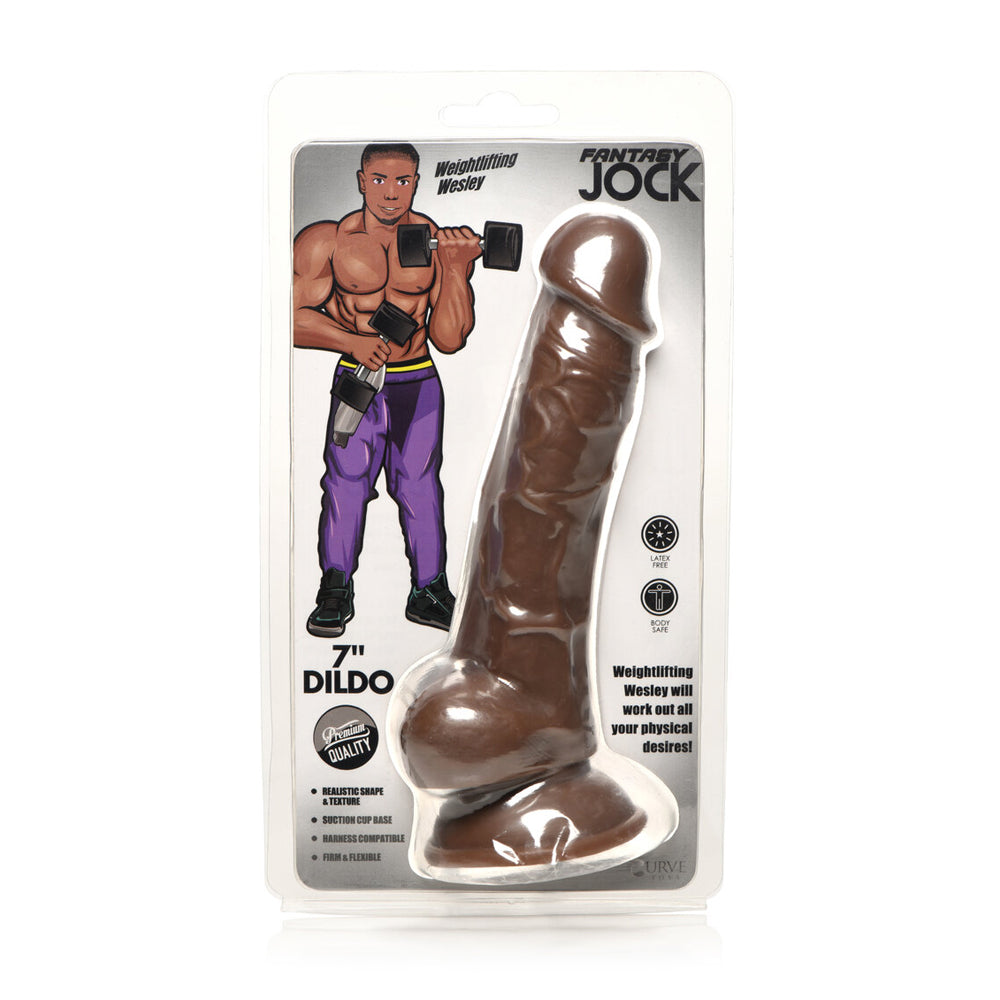 Jock Weightlifting Wesley 7" Dildo With Balls Dark | 653078943900 | Discreet Personal Wellness