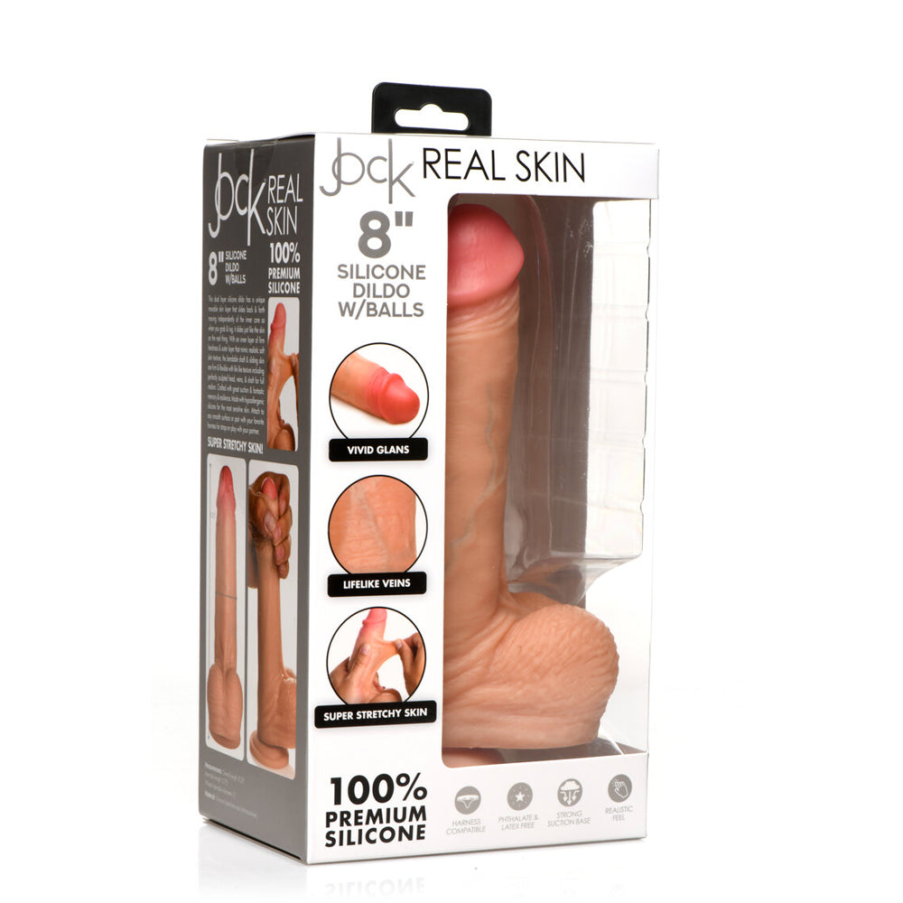 Jock 8" Realistic Skin Silicone Dildo With Balls Light | 653078944150 | Discreet Personal Wellness