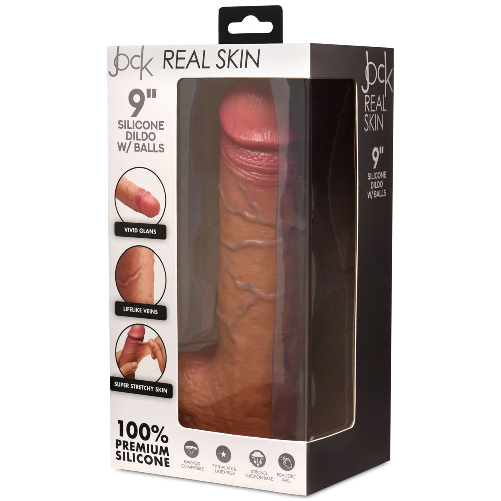 Jock Real Skin 9" Silicone Dildo W/ Balls Medium | 653078944792 | Discreet Personal Wellness