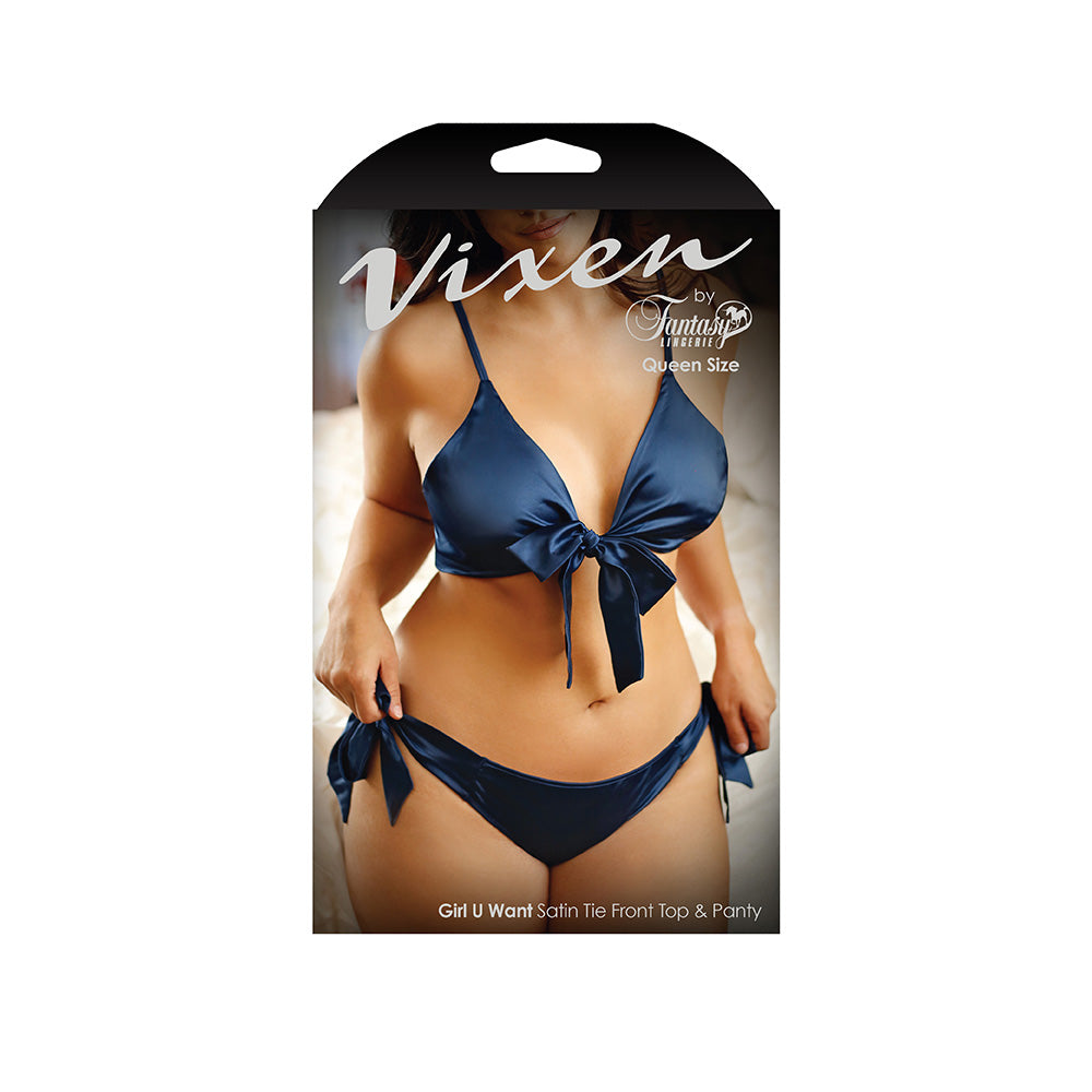 Girl U Want Satin Tie Front Top & Panty Queen Size | 657447086007 | Discreet Personal Wellness