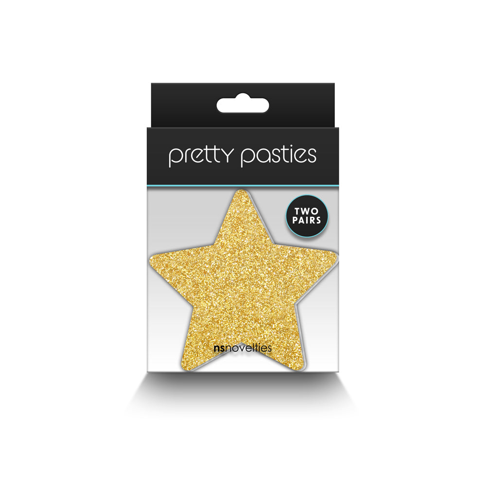Pretty Pasties Glitter Stars Black/Gold 2 Pair | 657447107801 | Discreet Personal Wellness