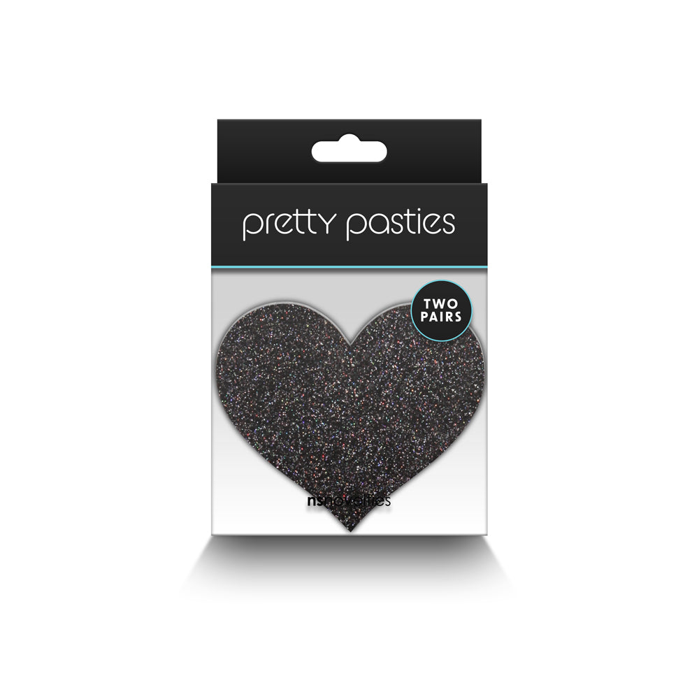 Pretty Pasties Glitter Hearts Black/Gold 2 Pair | 657447107825 | Discreet Personal Wellness