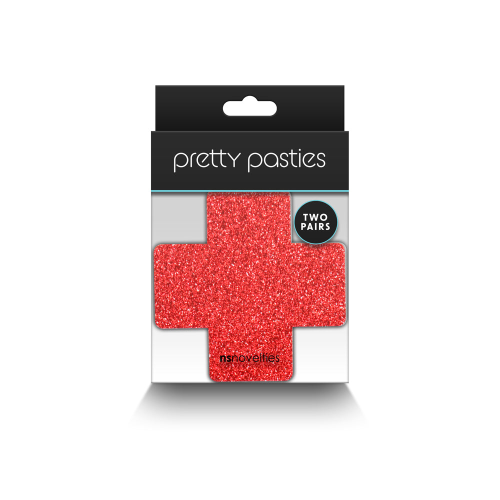 Pretty Pasties Glitter Cross Red/Silver 2 Pair | 657447107856 | Discreet Personal Wellness