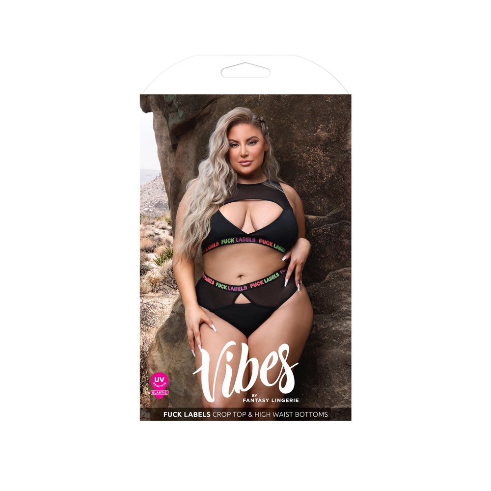 fun Labels Crop Top & High Waist Bottoms Queen Size | 657447310942 | Discreet Personal Wellness