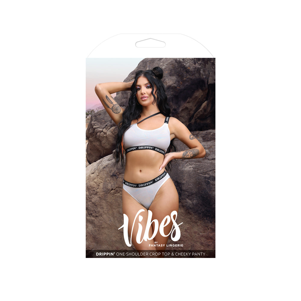 Drippin' One-Shoulder Crop Top & Cheeky Panty M/L | 657447310966 | Discreet Personal Wellness