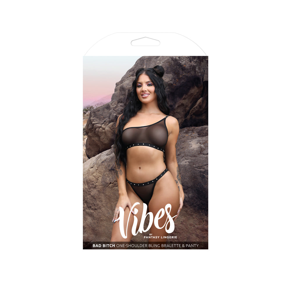Bad Bitch One-Shoulder Bling Bralette & Panty M/L | 657447311000 | Discreet Personal Wellness
