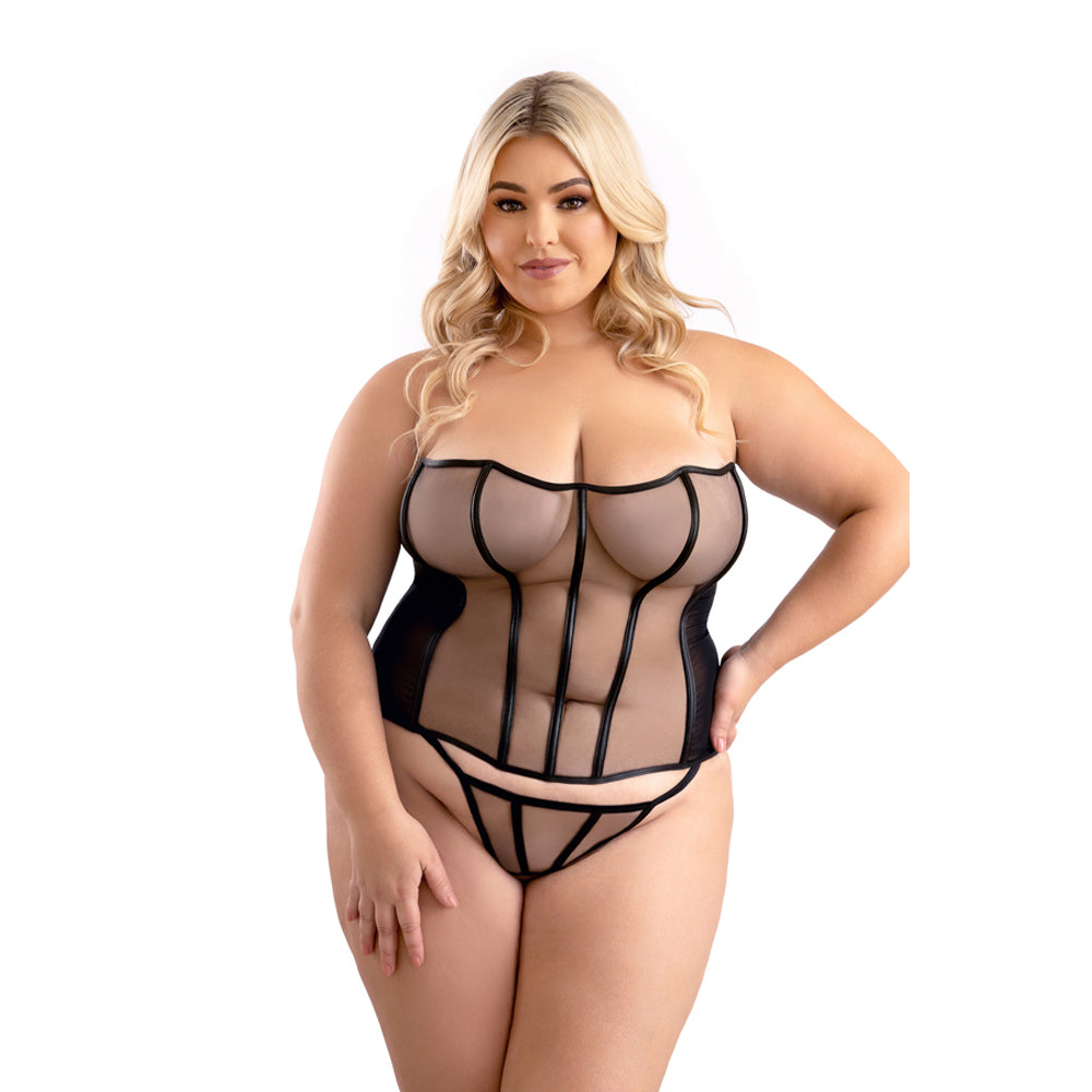Leatherette Binding Corset & G-String Queen Size | 657447321436 | Discreet Personal Wellness