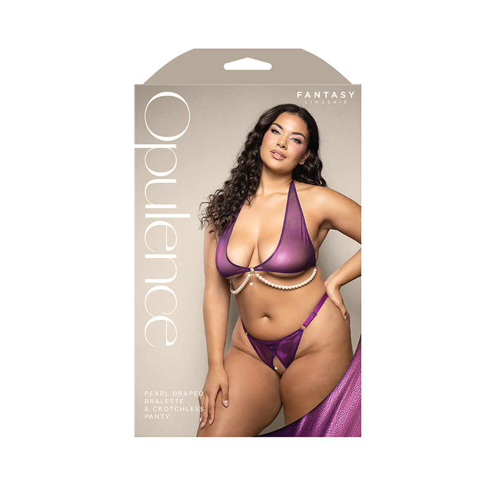 Pearl Draped Bralette & Crotchless Panty Queen Size | 657447322211 | Discreet Personal Wellness