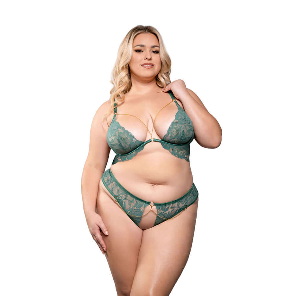 Aerin Chain Detail Bra & Open Panty 1X/2X | 657447323812 | Discreet Personal Wellness