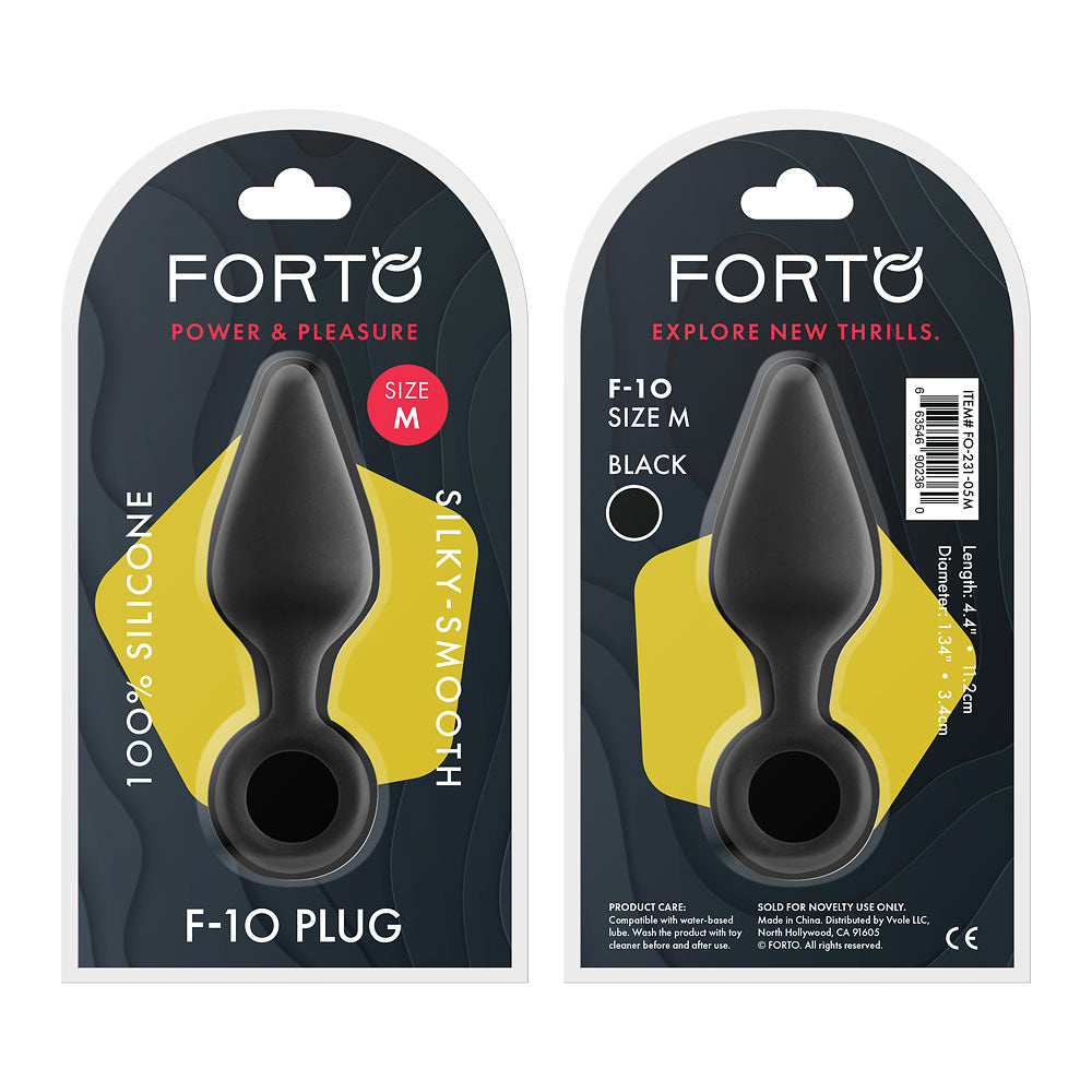 F-10: Silicone Plug W/ Pull Ring Medium Black | 663546902360 | Discreet Personal Wellness