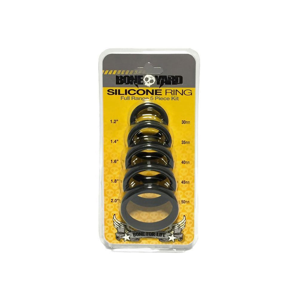 Boneyard Silicone Ring 5 Pcs Kit Black | 666987001005 | Discreet Personal Wellness