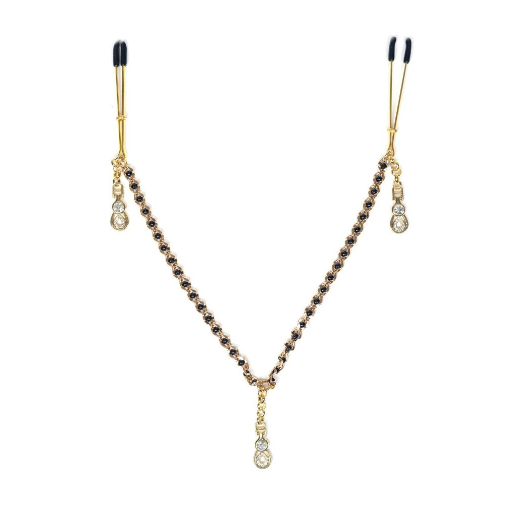 Luxury Tweezer Nipple Clamps W/Beaded Chain And Pendant | 669729801062 | Discreet Personal Wellness