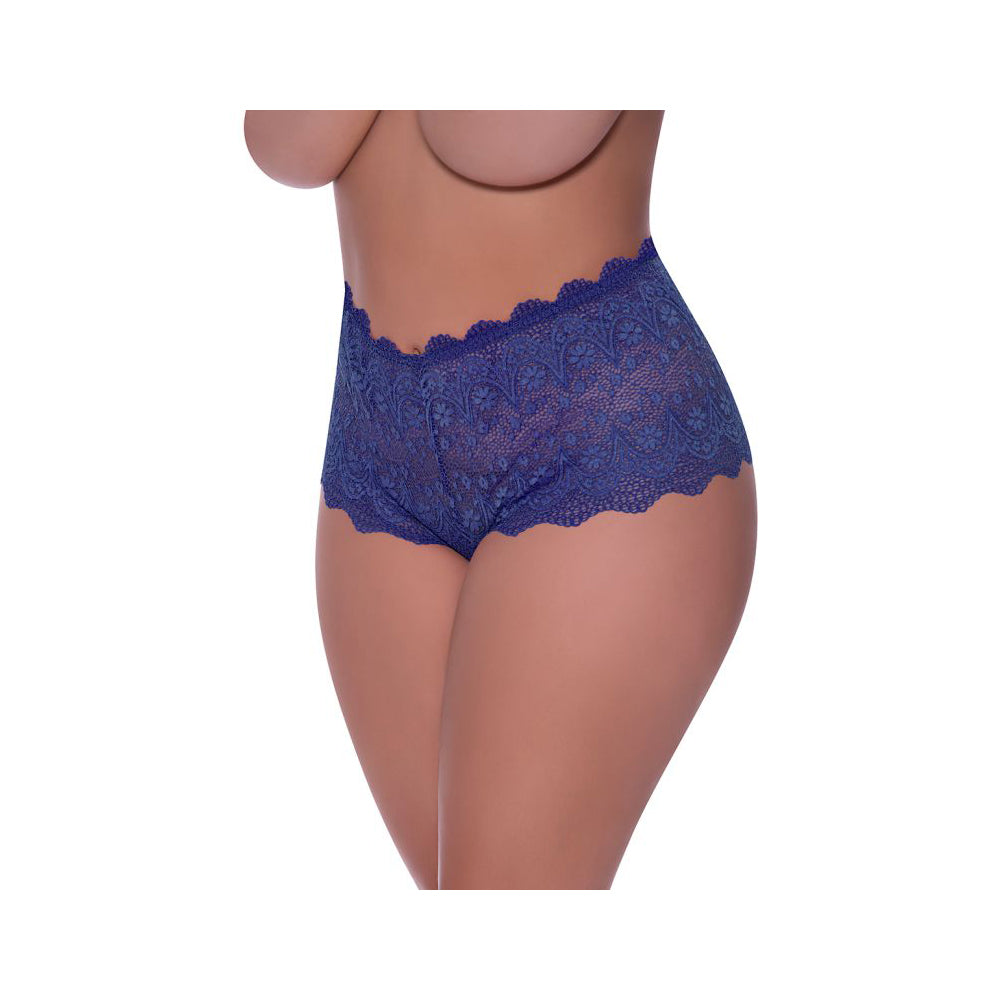 Split Crotch Lace Boy Short Blueberry 2X | 671241120071 | Discreet Personal Wellness