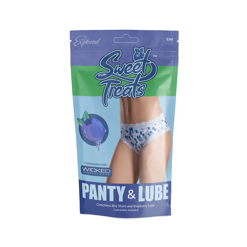 Sweet Treats Crotchless Boy Short W/ Lube Blueberry L/X | 671241123508 | Discreet Personal Wellness