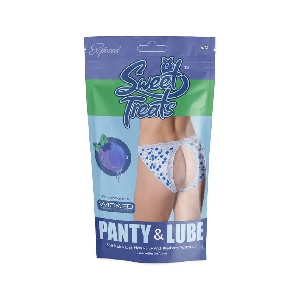 Sweet Treats Split Back & Crotchless Panty W/ Lube Blueberry 2Xl | 671241123690 | Discreet Personal Wellness