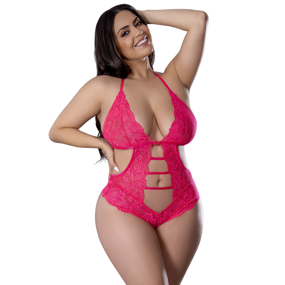 Get It Girl Halter Teddy W/ Snap Crotch Diva Pink 2Xl | 671241123874 | Discreet Personal Wellness