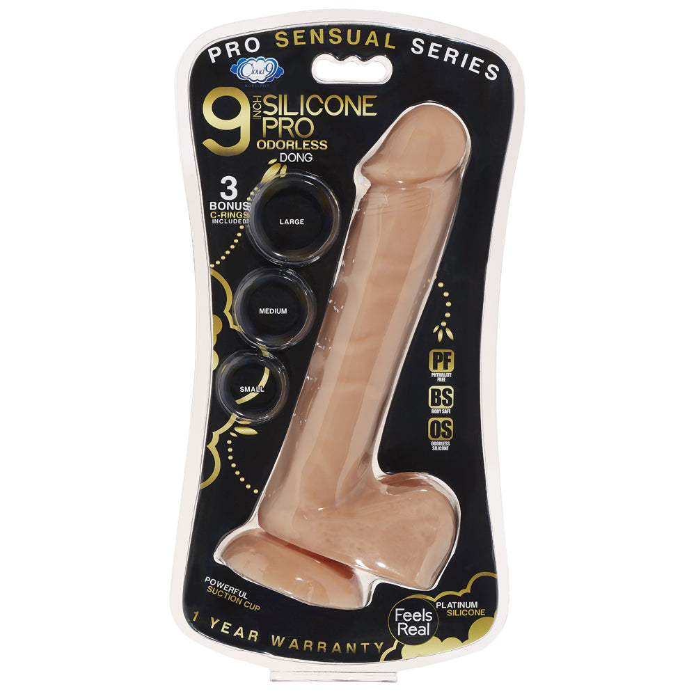 Cloud 9 Pro Sensual Premium Silicone Penis W/ 3 C Rings Tan 9" | 685239852899 | Discreet Personal Wellness