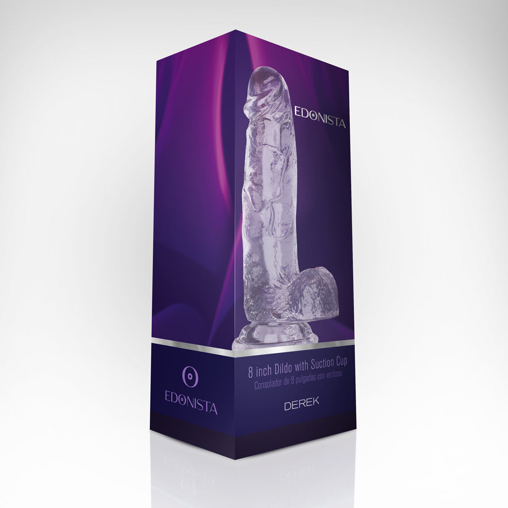 Derek 8'' Dildo With Suction Cup Clear | 716715771349 | Discreet Personal Wellness