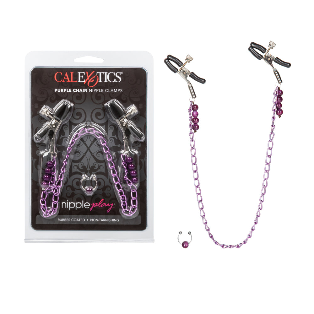 Nipple Play Purple Chain Nipple Clamps Black | 716770033703 | Discreet Personal Wellness