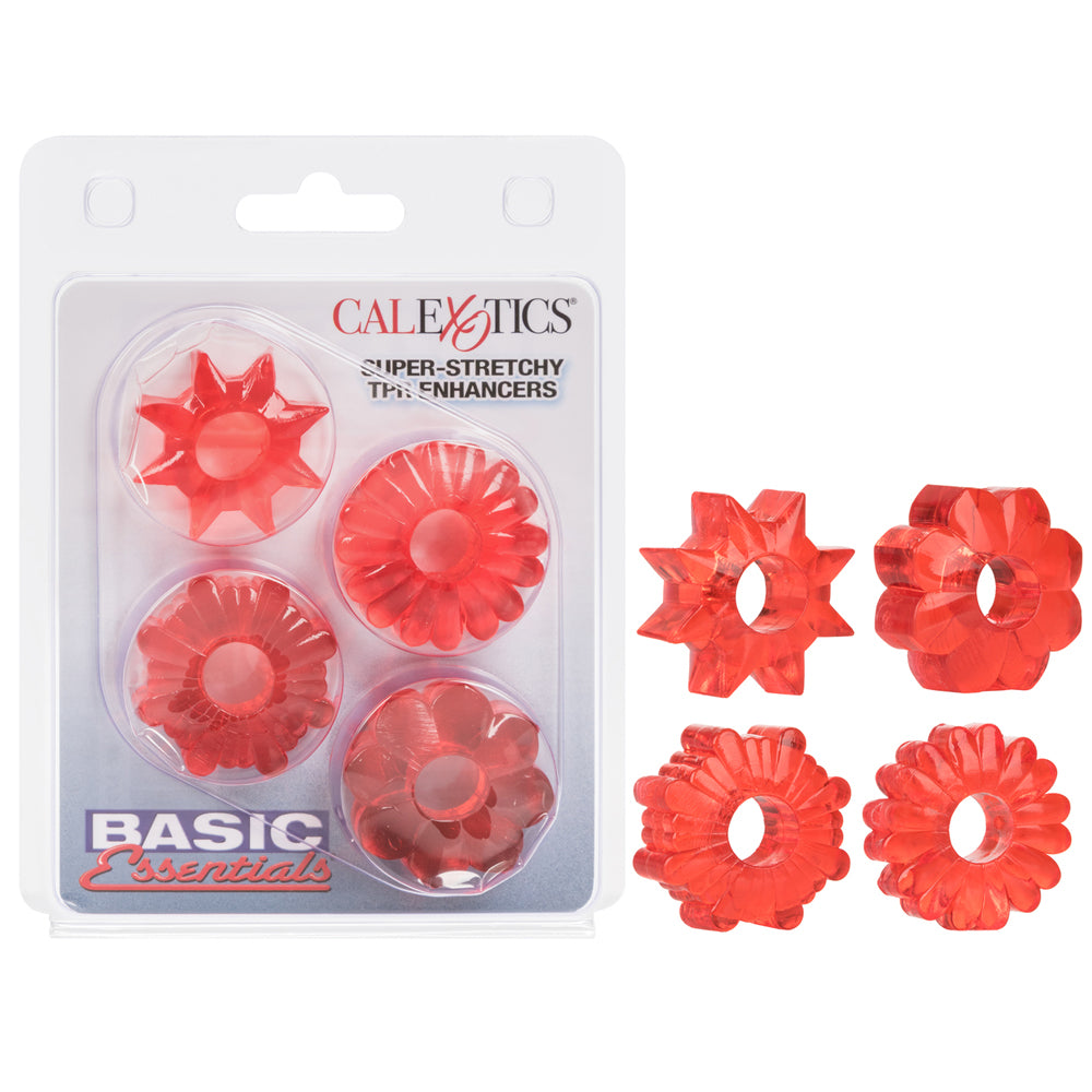 Basic Essentials Super Stretchy TPR Enhancers Red | 716770058492 | Discreet Personal Wellness